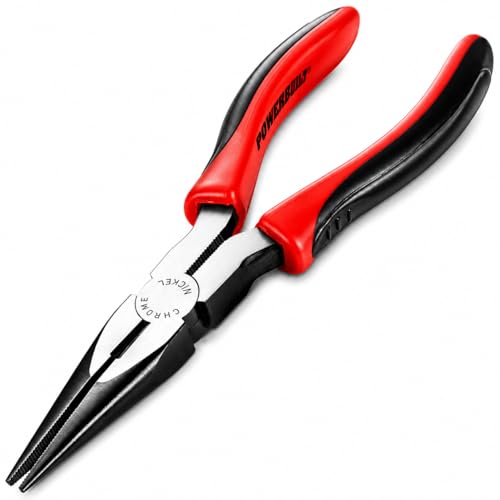 Powerbuilt 6-Inch Long Nose Pliers, Chrome-Vanadium made, Ergonomic Dual-Density TPR Handle, Induction-hardened cutting edges -640392