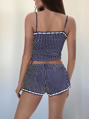 Image of Yuemengxuan Women Y2k Polka Dot Pajamas Sets 2 Piece Sexy Summer Outfits Set Sleeveless Strappy Cami Top Crop Top Shorts Set