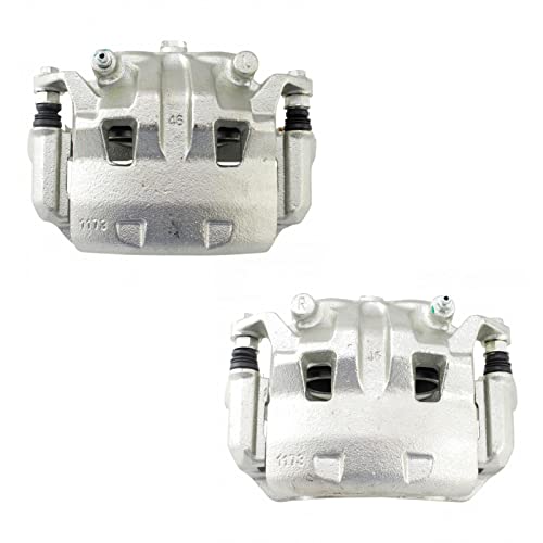 Image of TRQ Front Brake Caliper Set Zinc Coated Brackets Hardware Compatible with 2005-2021 Nissan Frontier 2005-2012 Pathfinder 2005-2015 Xterra