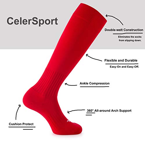 Image of CS CELERSPORT 2 /3 Pack Soccer Softball Baseball Socks for Youth Kids Adult Multi-Sport Compression Knee High Socks