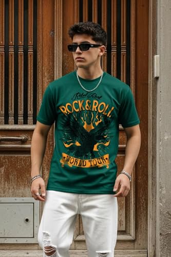 Image of Veirdo 100% Pure Cotton Regular Fit Aesthetic Graphic Printed Round Neck Half Sleeve T-Shirt Combo for Men (Pack of 3) (Green,Red,Swanwhite,Black,Navy Blue,White,Brown,Royal Blue)