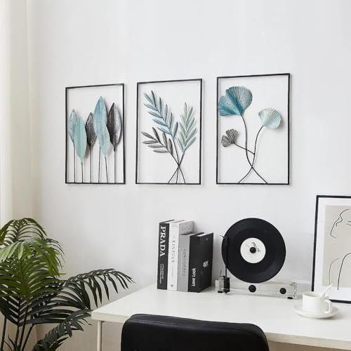 Image of SHREE 'O' GREEN TECH - Handcrafted Metal Golden Abstract Leaf Frame Wall Art Sculpture Large Multicolor Decorative Wall Hanging for Home, Living Room, Drawing Room & Bedroom Decor (Size 12x18 Inch)