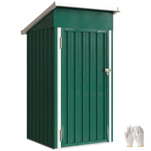 Outsunny Caseta de Jardín Exterior 0,74 m², 107,5x91x185 cm, Cobertizo de Jardín Exterior Metálico con Techo Inclinado, Puerta con Cerradura y Ventilaciones para Almacenamiento de Herramientas, Verde