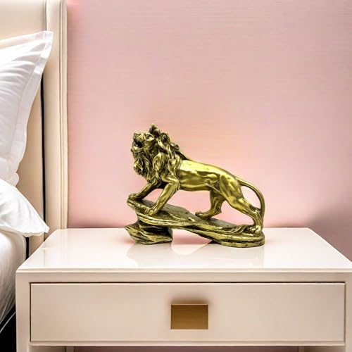 Estatua de León Resina Dorada 8in Decoración miniatura 7
