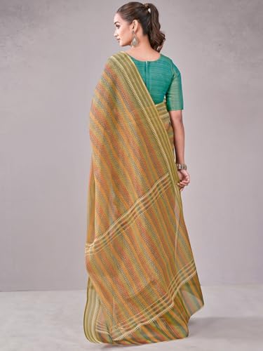 Image of Satrani Women's Shimmer Silk Printed Saree with Unstitched Blouse Piece
