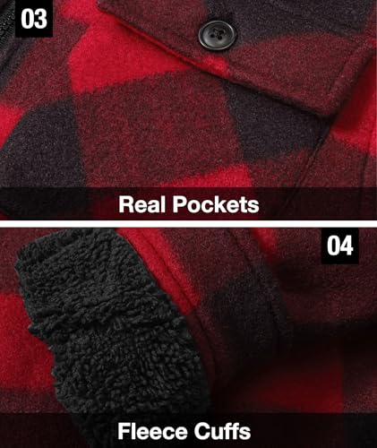 Image of GEEK LIGHTING Boys Flannel Jacket Sherpa Lined Hoodies Zip Up Fleece Plaid Shirt Jackets Winter Outdoor Coat Warm