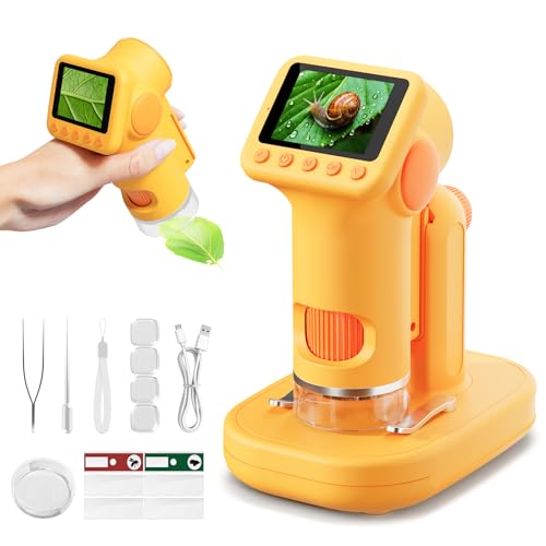 HEWEIMEI 1600X Microscopio para Niños, 2.0' Pantalla Mini microscopios Digitales con Kit de Portaobjetos y 6 Luces LED, Juguetes Ciencias Educativas, Niños Alumnos de 3 a 12 Años (Amarillo)