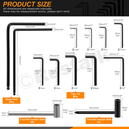 13Pcs Guitar Allen Wrench Truss Rod Wrench Set, 4mm