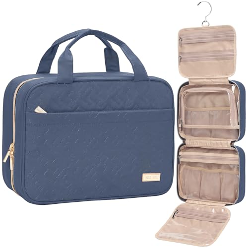 Image of NISHEL Travel Toiletry Bag for women, Portable Hanging Organizer for Travel-Sized Shampoo, Conditioner, Brushes Set, Makeup Accessories, Medium Size, Aegean-Blue