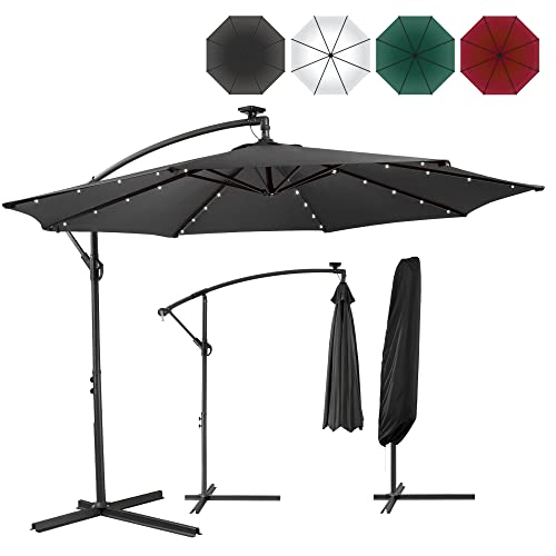 Arebos Parasol de terrasse | Jardin Parasol | Suspendu avec éclairage avec 40 LED solaire et housse de protection pour terrasse | Ombrelle de Ø 3 m | Protection UV | Anthracite