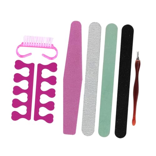 SHERCHPRY 7pcs Portable Nail Art Tools Set Manicure Kit with Nail Files Cuticle Fork Toe Separator Durable Travel Friendly for Home The Go Use Random Color
