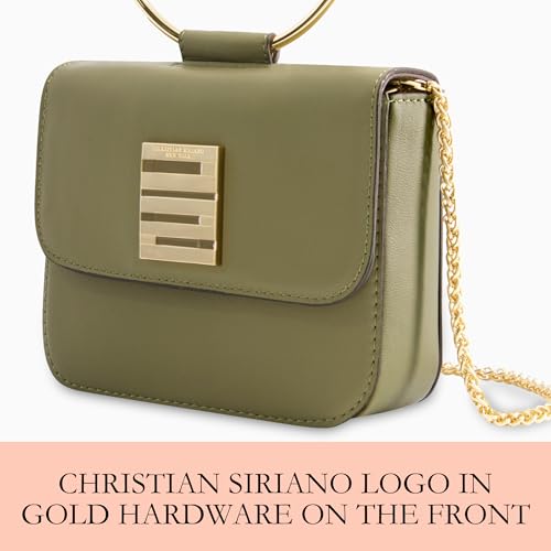 Image of Christian Siriano New York Women's Crossbody Bag Purse, Mini Flap Shoulder Handbag with Ring Handle and Chain Strap