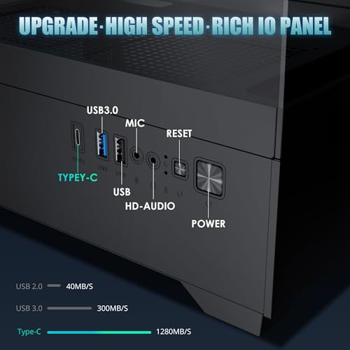 Micro ATX PC Case, Gaming MATX PC CASE with 3 PWM ARGB Fans Pre-Installed, Type-C Full-View Dual Tempered Glass, Cpmputer CASE Black by LINEDEPOT - Image 4