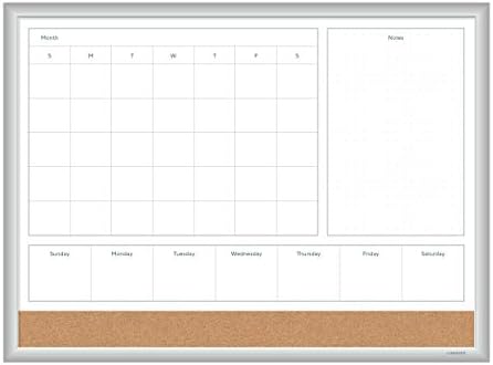 U Brands 4N1 Magnetic Dry-Erase Combo, 24 X 18 Inches, Silver