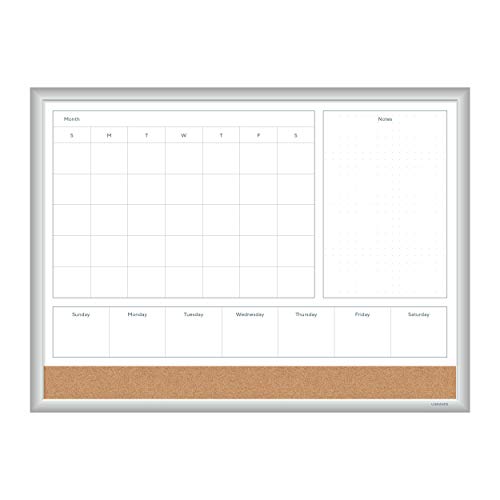U Brands Magnetic Dry Erase 4-in-1 Calendar White Board, 24' x 18', Silver Aluminum Frame