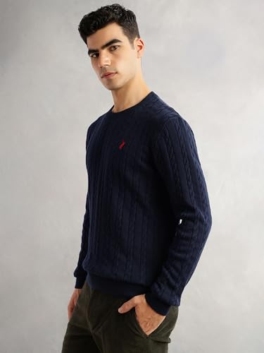Image of Thomas Scott Men's | Regular Fit | Long Sleeves | Round Neck | Self Design | 100% Cotton | Knitted | Pullover | Sweater