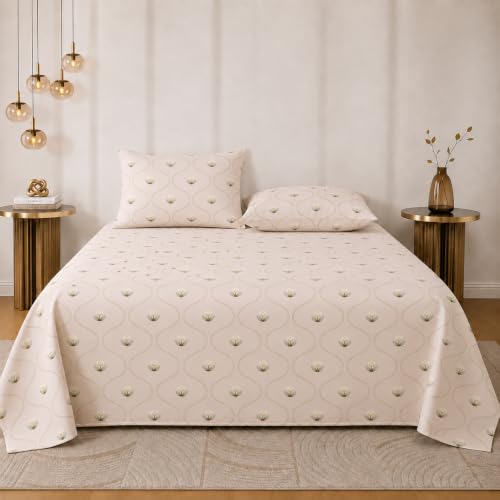 Image of RRC Double Bedsheet 90 x 100 Inches with Pillow Cover, Printed Floral Bed Sheet for Double Bed, Bedroom Home Decor Bedding, Comfortable and Stylish Bedsheet, Pillow Cover Size 17 x 27 Inches