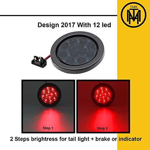 Tmh 2Pcs 4 Inch 12 Super Bright Led Stop Tail Turn Brake Light Smoked Lens Red Assembly Rubber Mount Grommet For Trucks Trailers #TOP6