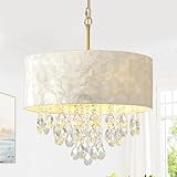 Axamate 17.7inch Drum Capiz Shell Crystal Chandeliers Gold Coastal Pendant Light Fixture for Dining Room, Living Room, Bedroom, Staircase, Foyer