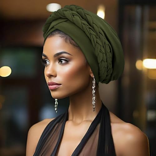 Image of DRESHOW African Women Turban Caps Beanie Twist Headscarf Pre-Tied Double Twisted Braids Headwraps for Women Chemo Cancer Cap
