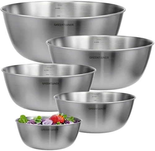 5-Piece Stainless Steel Mixing Bowls Set for Kitchen, Nesting Bowls for Mixing, Baking, Prepping, Cooking and Serving Food, Metal Mixing Bowls Dishwasher Safe - Thumbnail 2