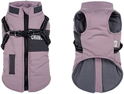 Lairle Dog Coat Winter Dog Jacket Puppy Coats Small Dog Harness Dog Coats with Reflective Harness for Small Medium Dogs (L, Purple)