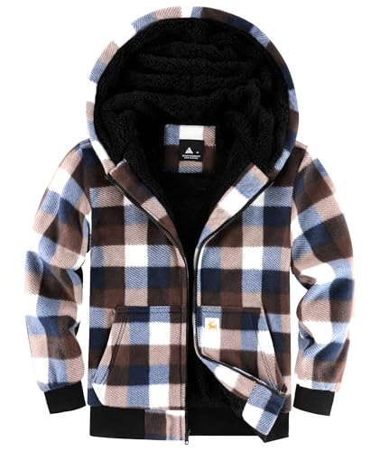 Image of V VALANCH Boys Flannel Jacket Hooded Fleece Lined Zip-up Hoodies Plaid Coat for Kids