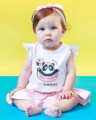 Conjunto Bebê Menina Cotton Liso e Listrado Panda I Love Summer - Branco P