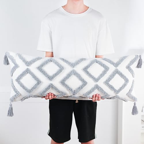 PANOD Decorative Long Lumbar Pillow Cover 14x36 Boho,Super Soft Chenille Extra Long Lumbar Pillow Case Cover with Tassel for Bed Sofa Couch Farmhouse Livingroom,Grey,Modern Skinny by PANOD - Image 4