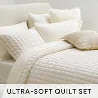 RECYCO Channel Box Stitch Velvet Quilt Set, King Size, Cream White — image 5