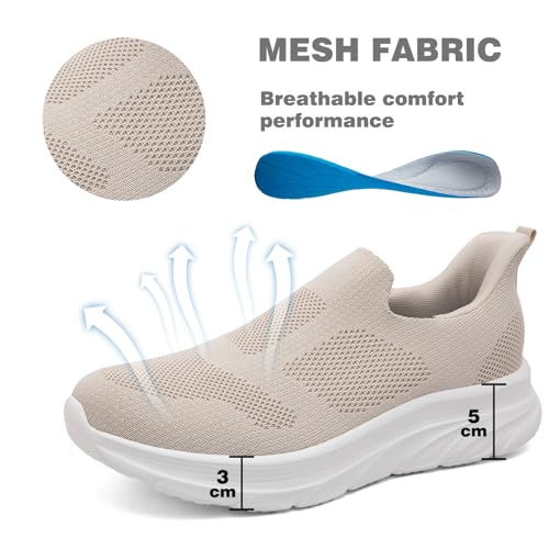 Dhinash Zapatillas Casual para Hombre Sin Cordones Calzado Deportivo Calzados para Correr en Asfalto Zapatos de Tenis Zapatillas Deportivas Zapatos de Running Beige Talla 45 - imagen 3