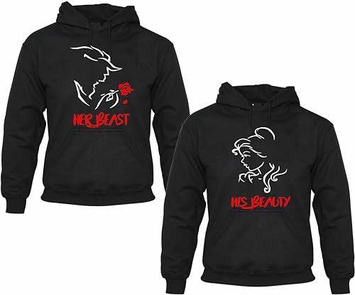 Beauty and The Beast Her Beauty His Beast Sweatshirt Hoodie- Pullover Couples Matching Valentine's Love Hood Multicolor