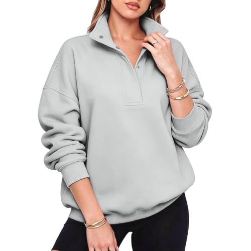 Woemn's Mockneck Sweatshirt Oversized Henley Collar Fleece Fall Sweatshirts - image 3