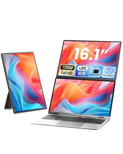 Image of Cevaton Laptop Screen Extender, 16.1 inch FHD 1200P Portable Monitor for Laptop with Magnetic Detachable Stand, 360 Rotatable Borderless Screen, Plug & Play, Compatible with Windows Mac