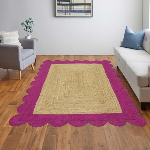 Tapis de couloir Kilim en jute tressée robuste avec bordure festonnée élégante