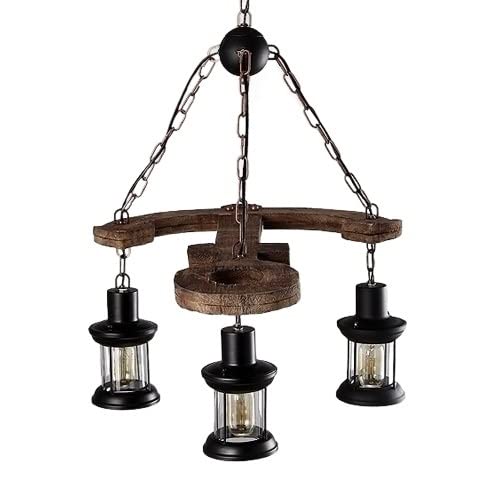 Plafonnier bois 3 lumières cuisine salon lustre vintage suspendu bar