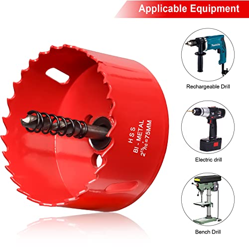 75mm Hole Saws Cutter, HSS Bi-Metal Drill Bit for Wood Plastic, UPVC, Fiberglass and Plasterboard, Red - Image 4