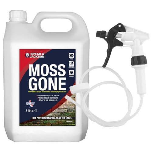 Spear and Jackson Moss Gone Moss killer 5 Litre with long hose trigger Fast Acting Suitable on Paths patios and hard surfaces