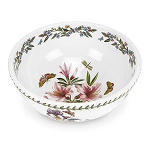 Portmeirion Botanic Garden 11″ Salad Bowl | Azalea Motif | Fine Earthenware | Chip Resistant Glaze | Dishwasher, Microwave, Freezer, Oven Safe | Made in England