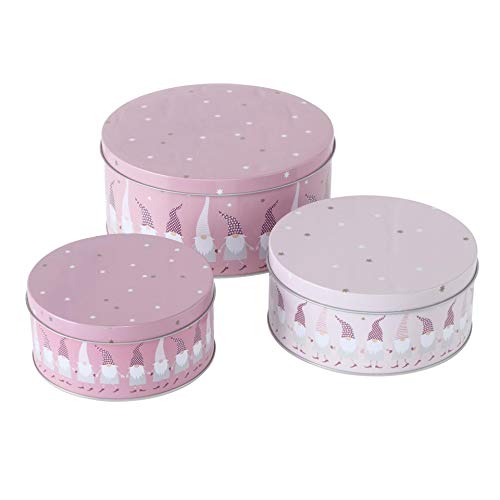 CasaJame 3er Set Metall Keksdose Plätzchendose rosa mit Wichteln Sortiert H6-9cm Cover