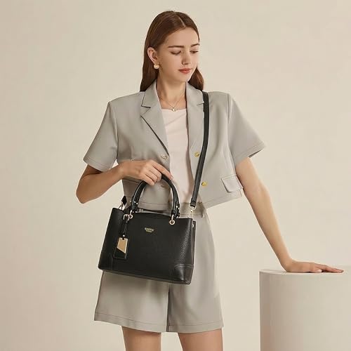 Image of EXOTIC Premium Caramel Edge Structured Handbag for Women | Dual Tone Satchel Bag | Multi-Compartment | Top Handle with Adjustable Sling Strap | Textured PU Leather