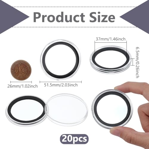 FINGERINSPIRE 20 cápsulas para monedas 1.5 pulg con anillo negro miniatura 2