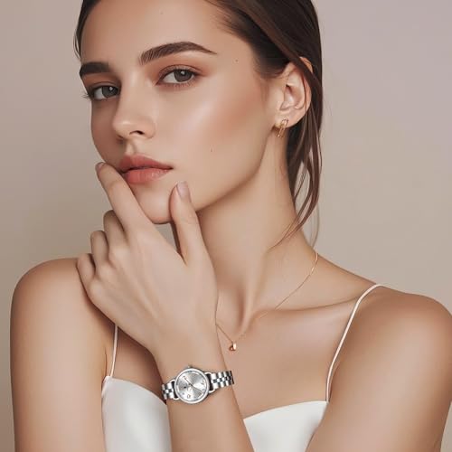 Image of Sapphero Ladies Watch Easy to Read Wristwatch, Women's Quartz Watch with Stainless Steel Strap, 5 ATM Waterproof, Classic Elegance Women Business Waterproof Watch