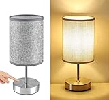 Touch Control Table Lamp,HUGCHG Dimmable Touch Control Bedside Lamp Nightstand Lamp with Grey Fabric...