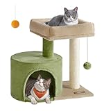 Feandrea Cat Tree Tower with Sisal Scratching Post, Cat Condo with Padded Perch, for Small Spaces, Kittens, Grass Green and Camel Brown UPCT050C01