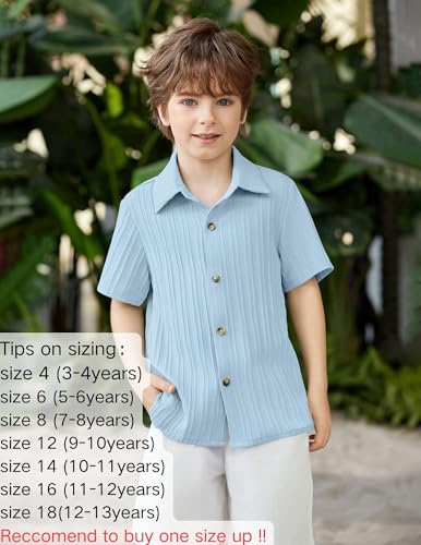 Image of Arshiner Boys Light Blue Shirt Casual Button Down Shirt Summer Beach Tops