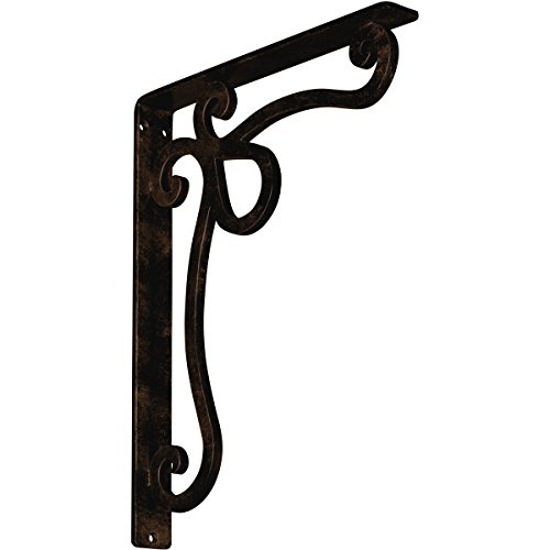 Ekena Millwork 1 1/2" W x 12" D x 15" H Orleans Wrought Iron Bracket, (Single Center Brace), Antiqued Bronze