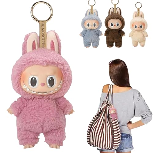 Huiyuenuo Labubu Peluche,Labubu Monstruo Llavero, Llavero de Muñeco Labubu, Muñeco Labubu, Labubu Plush Toy, Muñeco Labubu, Labubu Plush Keychain, Regalos para Amigos y Familiares. (Rosa)