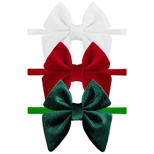 YanJie Christmas Sailor Baby Girls Headbands Bows Newborn Velvet Sailor Bow Nylon Headband Soft Elastic Christmas Hair Bow Accessories Gift for Newborn Infant Toddlers Kid Red Green White