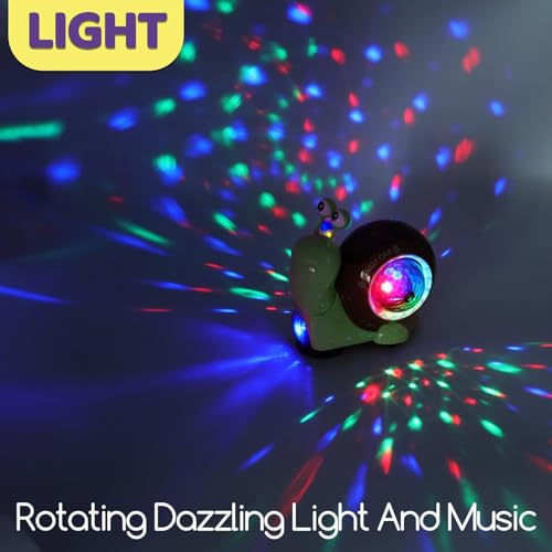 Image of Hunfur Auto-Sensing Snail Crawling Toy,Dynamic LED Lights Music Interactive Toy for Baby Infant Boy Girl, Funny Birthday for Toddler